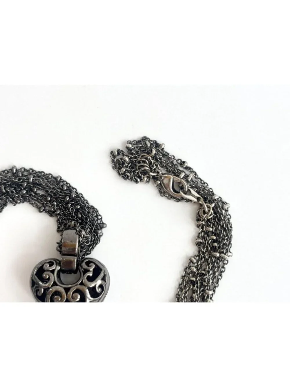 Marcasite Heart Art Nouveau Sterling Silver 925 Vintage Pendant Necklace - 17